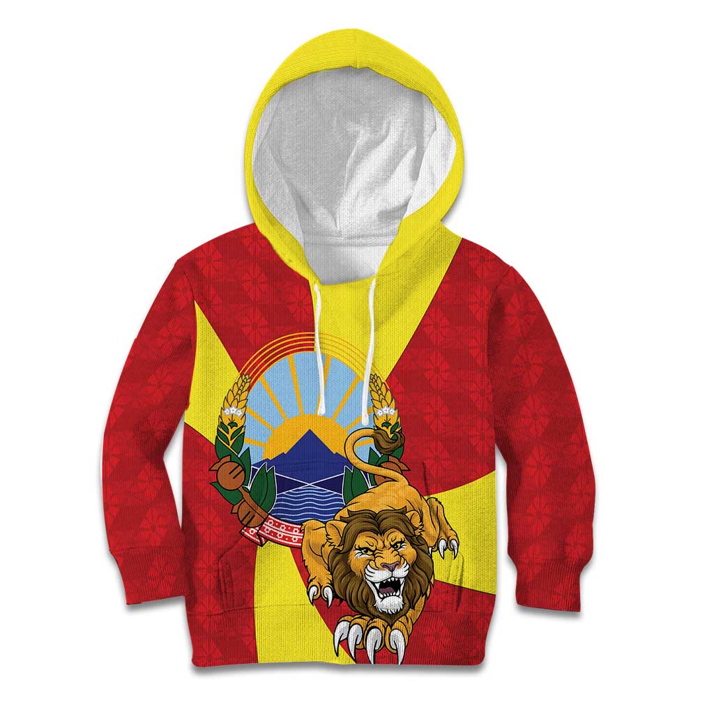 Personalized North Macedonia Kid Hoodie Lion With National emblem