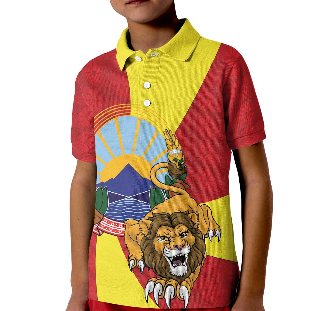 Personalized North Macedonia Kid Polo Shirt Lion With National emblem