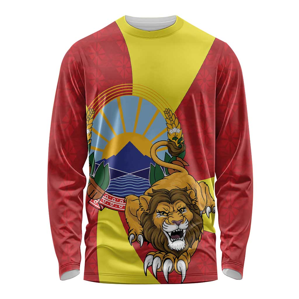 Personalized North Macedonia Long Sleeve Shirt Lion With National emblem