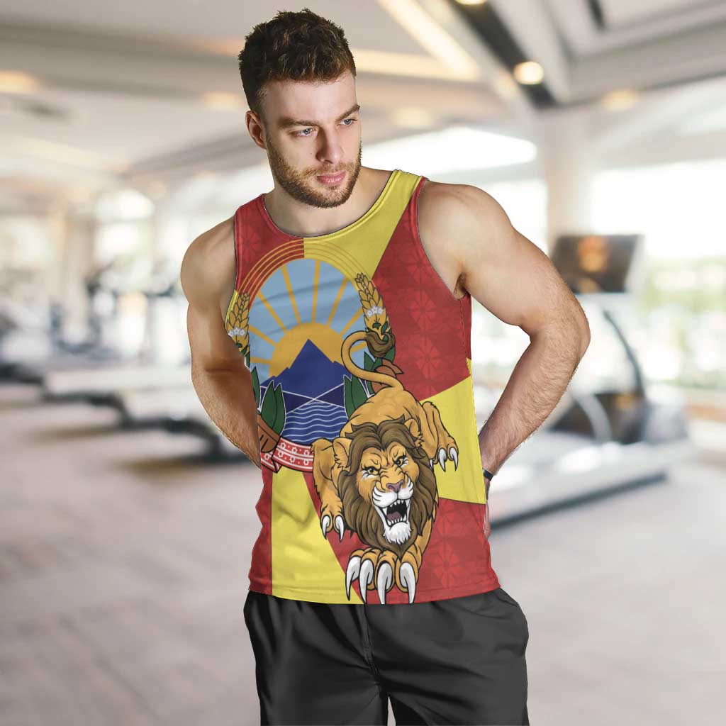 Personalized North Macedonia Men Tank Top Lion With National emblem