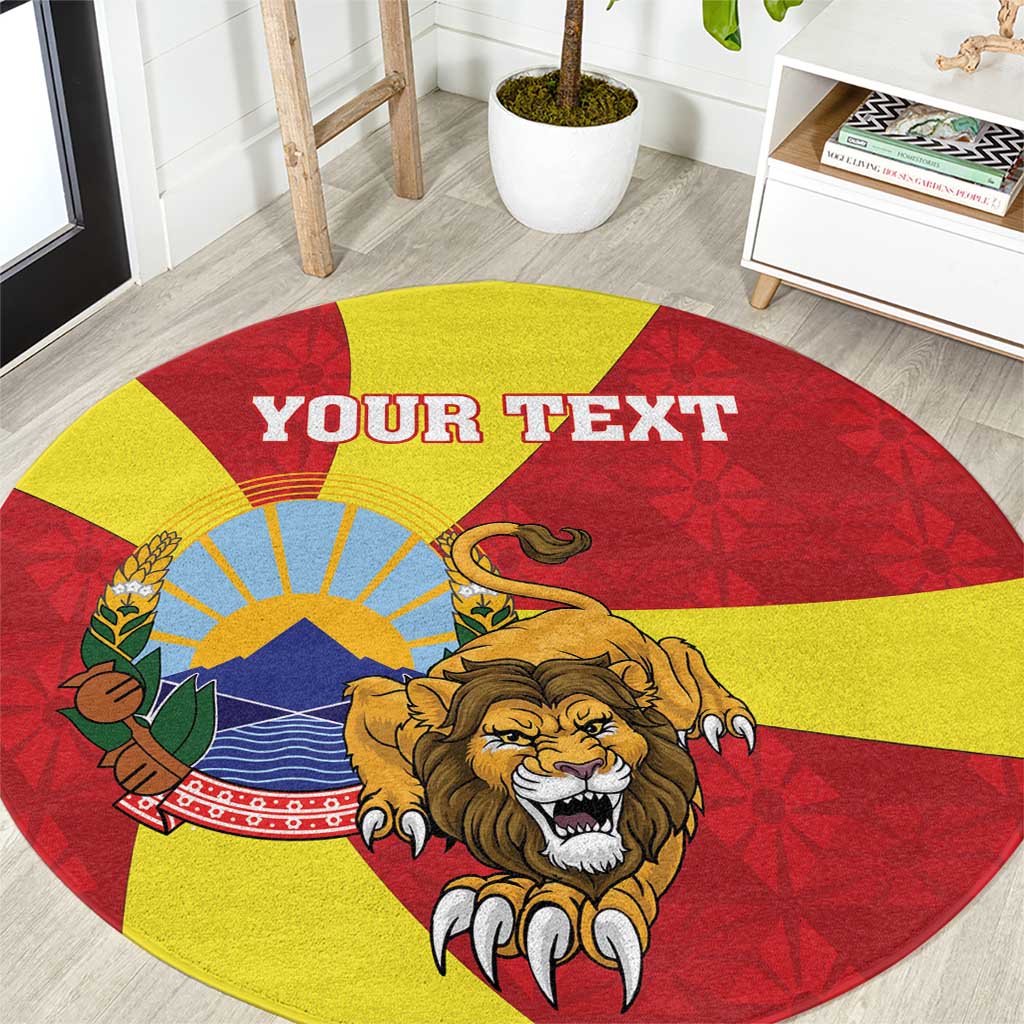 Personalized North Macedonia Round Carpet Lion With National emblem