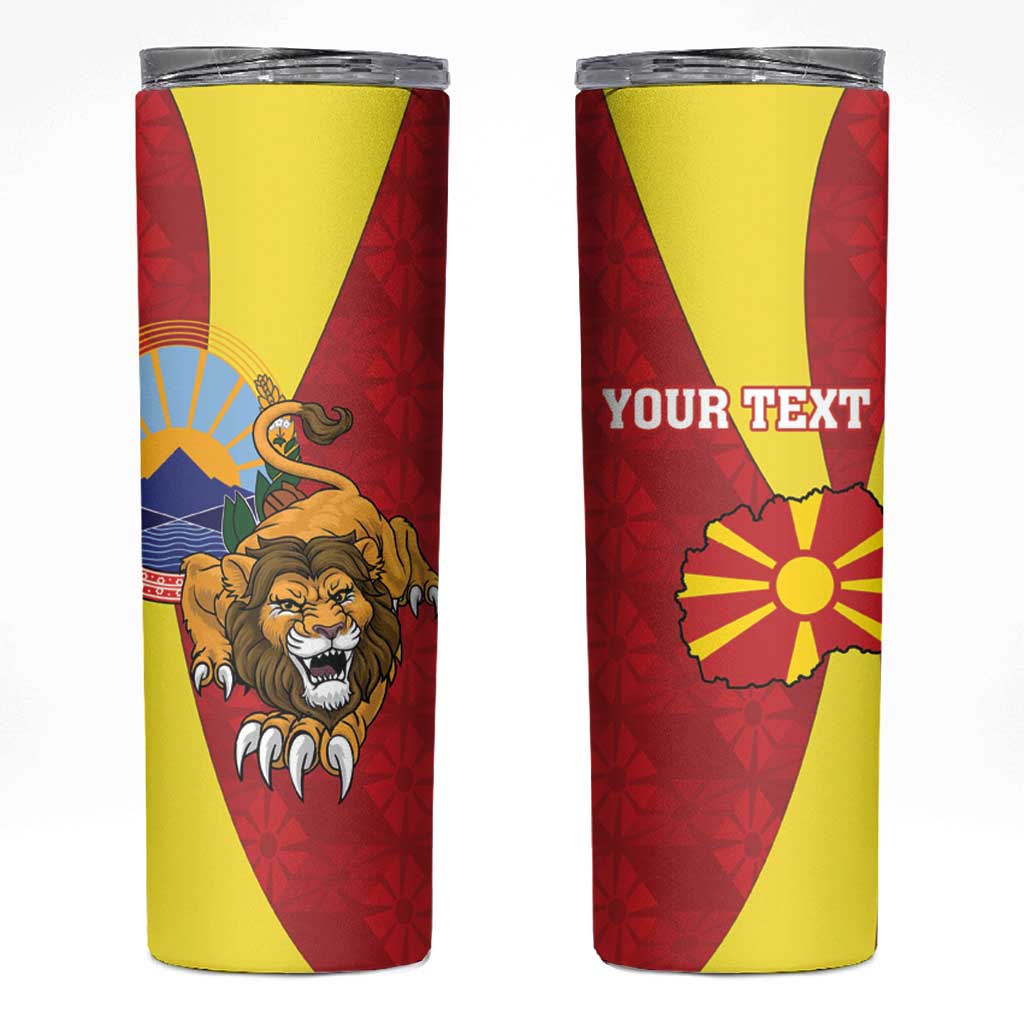 Personalized North Macedonia Skinny Tumbler Lion With National emblem