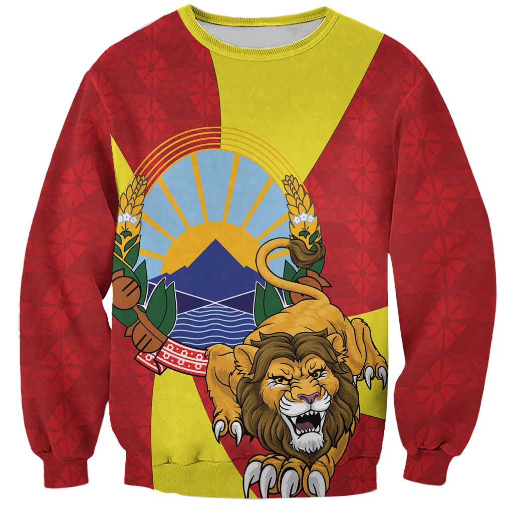 Personalized North Macedonia Sweatshirt Lion With National emblem