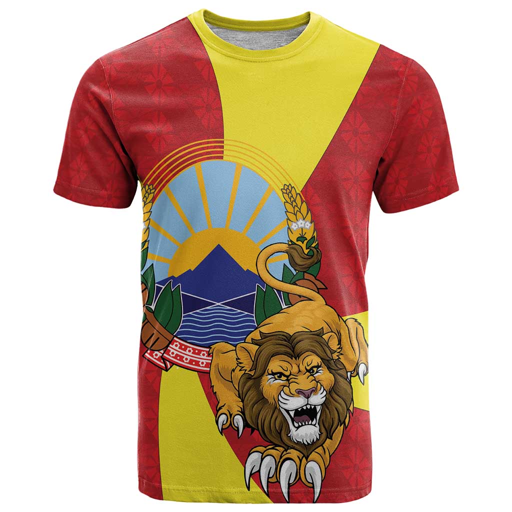 Personalized North Macedonia T Shirt Lion With National emblem