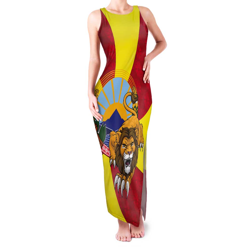 Personalized North Macedonia Tank Maxi Dress Lion With National emblem