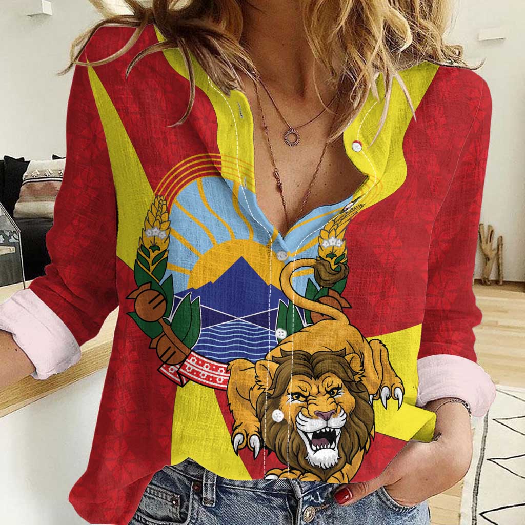 Personalized North Macedonia Women Casual Shirt Lion With National emblem