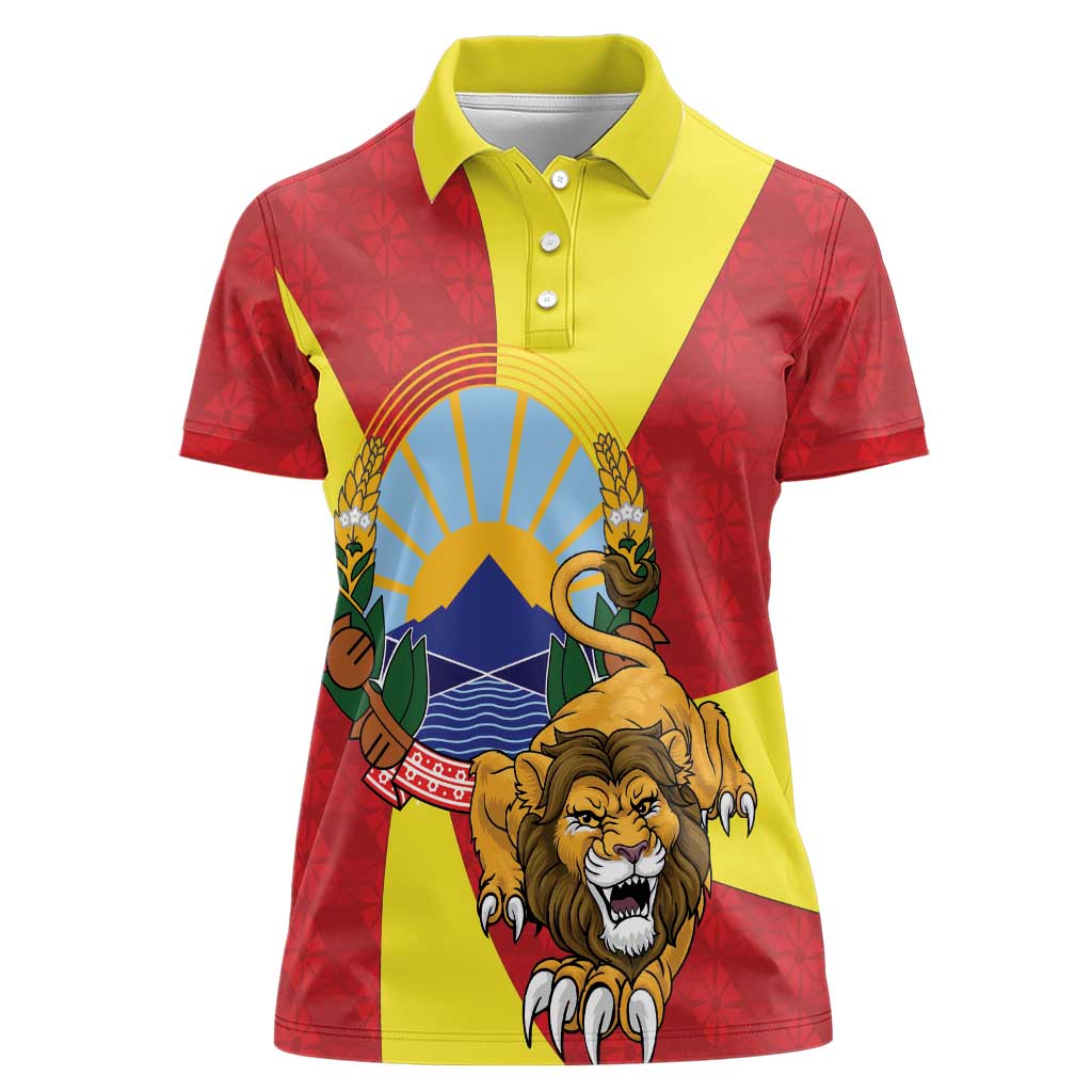 Personalized North Macedonia Women Polo Shirt Lion With National emblem