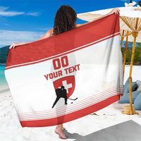 Red/white hockey sarong with stripes and 'Your Text' graphic