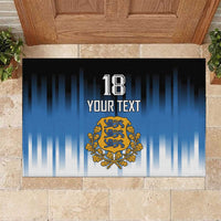 Custom rubber doormat, blue/black with number 18, 'Your Text', and crest