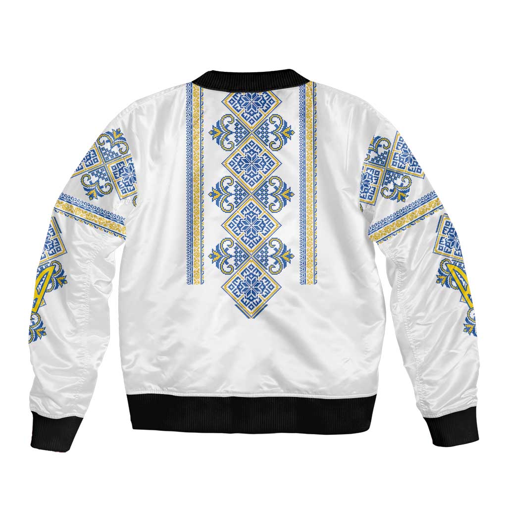 Vyshyvanka Day Bomber Jacket Ukrainian Folk Traditions Pattern White Version
