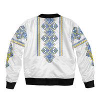 Vyshyvanka Day Bomber Jacket Ukrainian Folk Traditions Pattern White Version