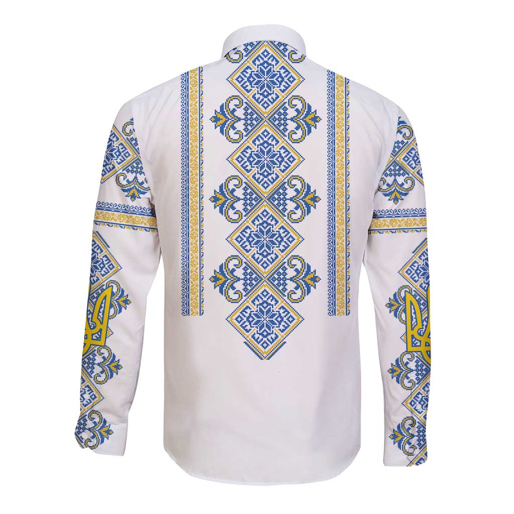 Vyshyvanka Day Long Sleeve Button Shirt Ukrainian Folk Traditions Pattern White Version