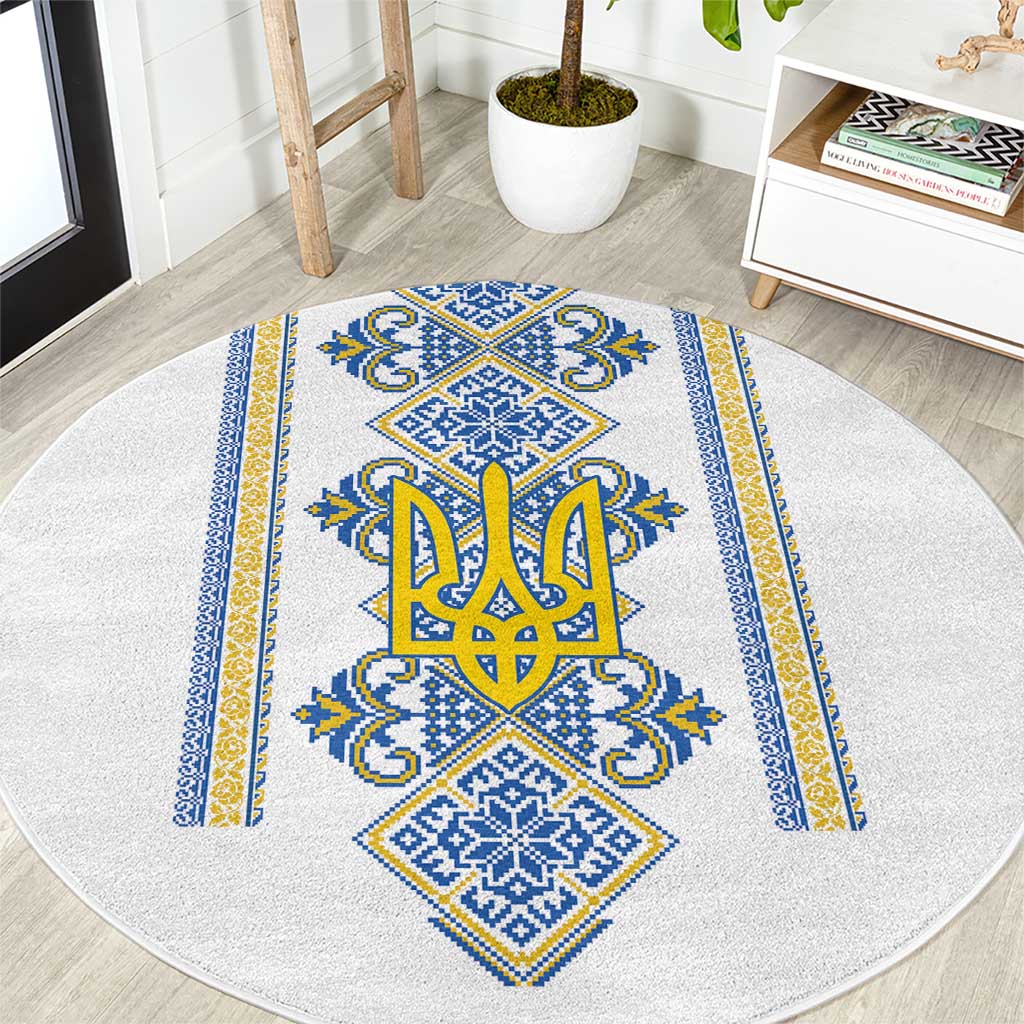 Vyshyvanka Day Round Carpet Ukrainian Folk Traditions Pattern White Version
