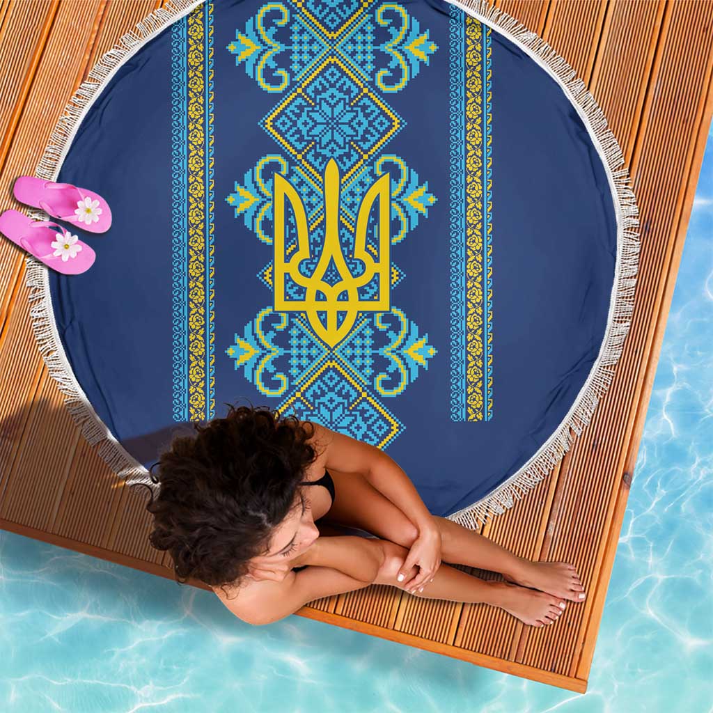 Vyshyvanka Day Beach Blanket Ukrainian Folk Traditions Pattern Blue Version