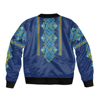 Vyshyvanka Day Bomber Jacket Ukrainian Folk Traditions Pattern Blue Version