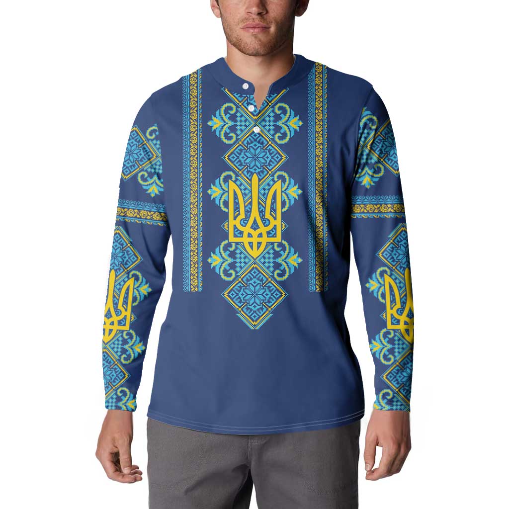 Vyshyvanka Day Button Sweatshirt Ukrainian Folk Traditions Pattern Blue Version