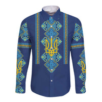 Vyshyvanka Day Long Sleeve Button Shirt Ukrainian Folk Traditions Pattern Blue Version