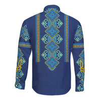 Vyshyvanka Day Long Sleeve Button Shirt Ukrainian Folk Traditions Pattern Blue Version