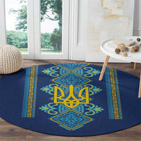 Vyshyvanka Day Round Carpet Ukrainian Folk Traditions Pattern Blue Version