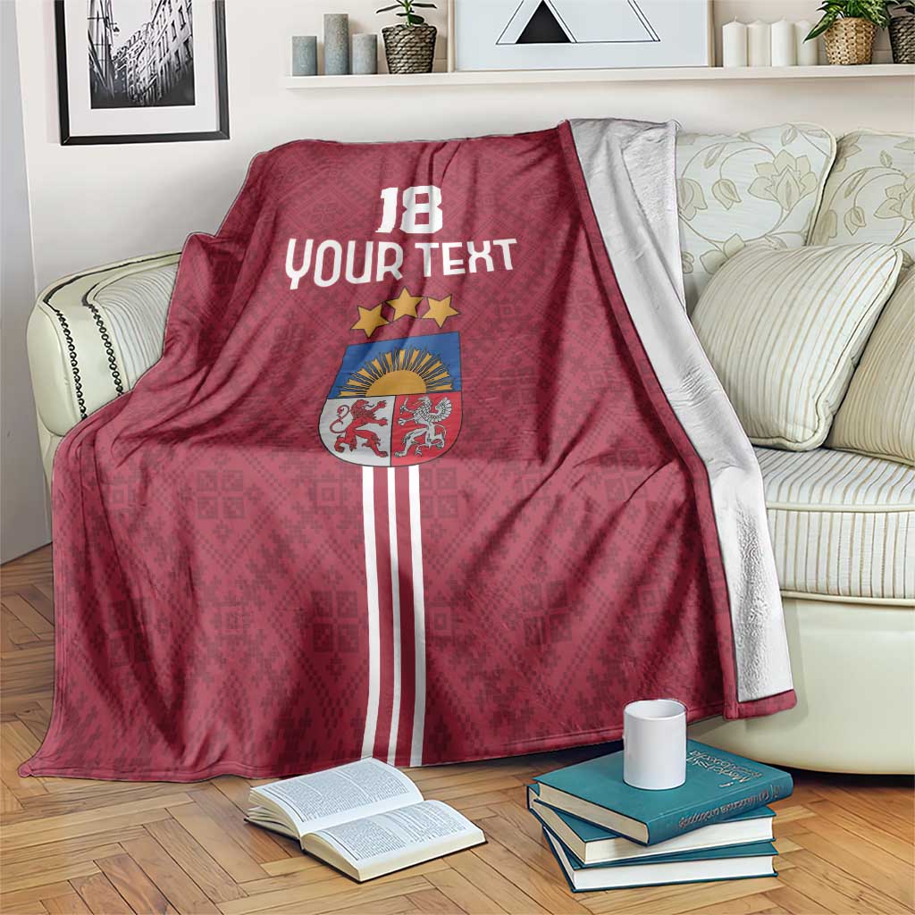 Custom Latvia Football Blanket Latvijas Go Champion Folk Pattern