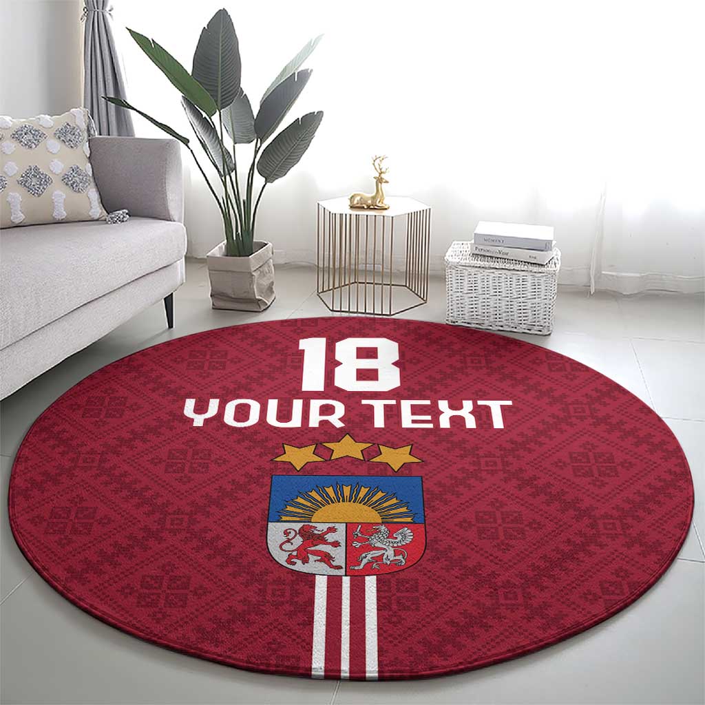 Custom Latvia Football Round Carpet Latvijas Go Champion Folk Pattern