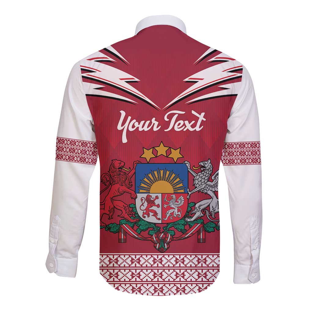 Personalized Latvia Long Sleeve Button Shirt Latvijas Republika Folk Pattern