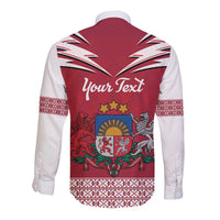Personalized Latvia Long Sleeve Button Shirt Latvijas Republika Folk Pattern