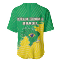 Green and yellow Brazil baseball jersey back with Brazil map and text, button front