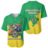 Green and yellow baseball jersey set with front crest and back Brazil map graphics