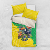 Brazil flag bedding set with yellow-green striped duvet and two matching standard pillowcases