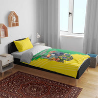 Brazil flag duvet bedding set in yellow and green stripes with crest center and pillow
