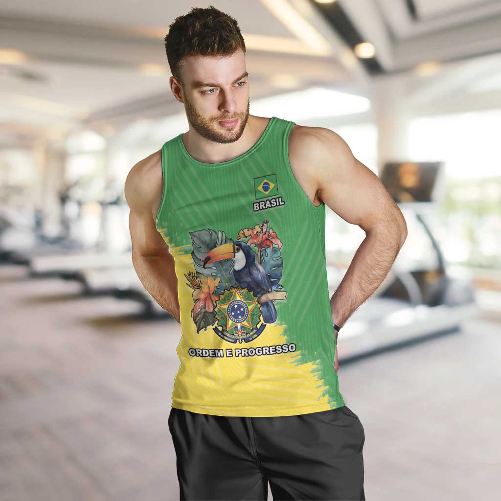 Brazil Coat Of Arms Men Tank Top With Flag Style - Wonder Print Shop