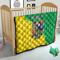 Brazil flag quilt for kids room, green and yellow design with bird crest and “ORDEM E PROGRESSO BRASIL”