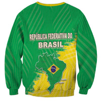 Green sweatshirt back with Brazil map and REPUBLICA FEDERATIVA DO BRASIL lettering