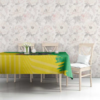 Brazil flag-style tablecloth in green and yellow with coat of arms crest
