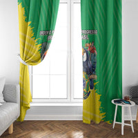 Brazil flag-style window curtain set, green and yellow with central crest print