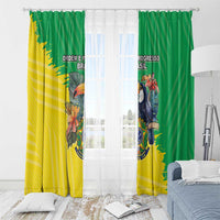 Brazil flag-style curtain set with crest and birds, green/yellow panels