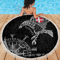 Denmark Viking Ravens Beach Blanket Vegvisir Runes Pattern - Wonder Print Shop