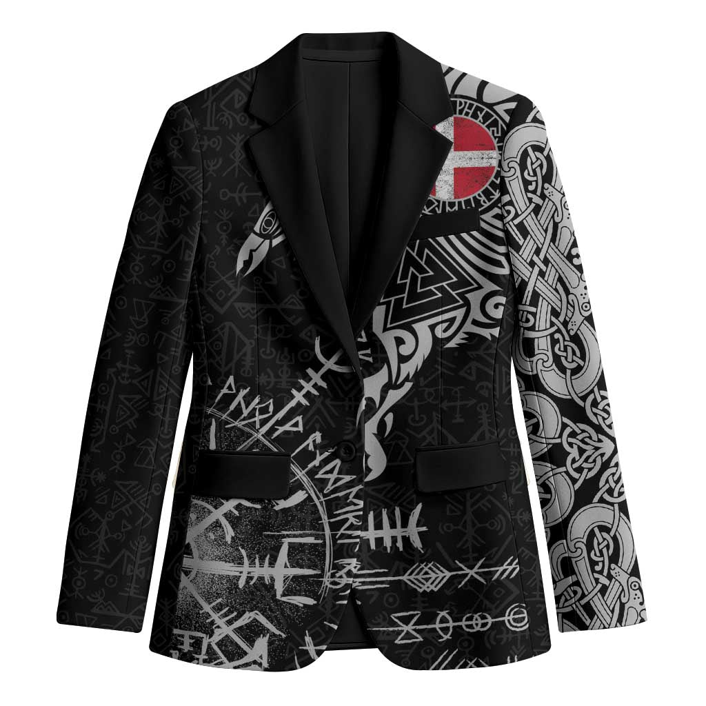 Denmark Viking Ravens Blazer Vegvisir Runes Pattern - Wonder Print Shop