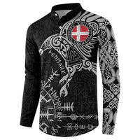 Denmark Viking Ravens Button Sweatshirt Vegvisir Runes Pattern - Wonder Print Shop