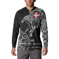 Denmark Viking Ravens Button Sweatshirt Vegvisir Runes Pattern - Wonder Print Shop