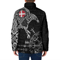 Denmark Viking Ravens Padded Jacket Vegvisir Runes Pattern - Wonder Print Shop
