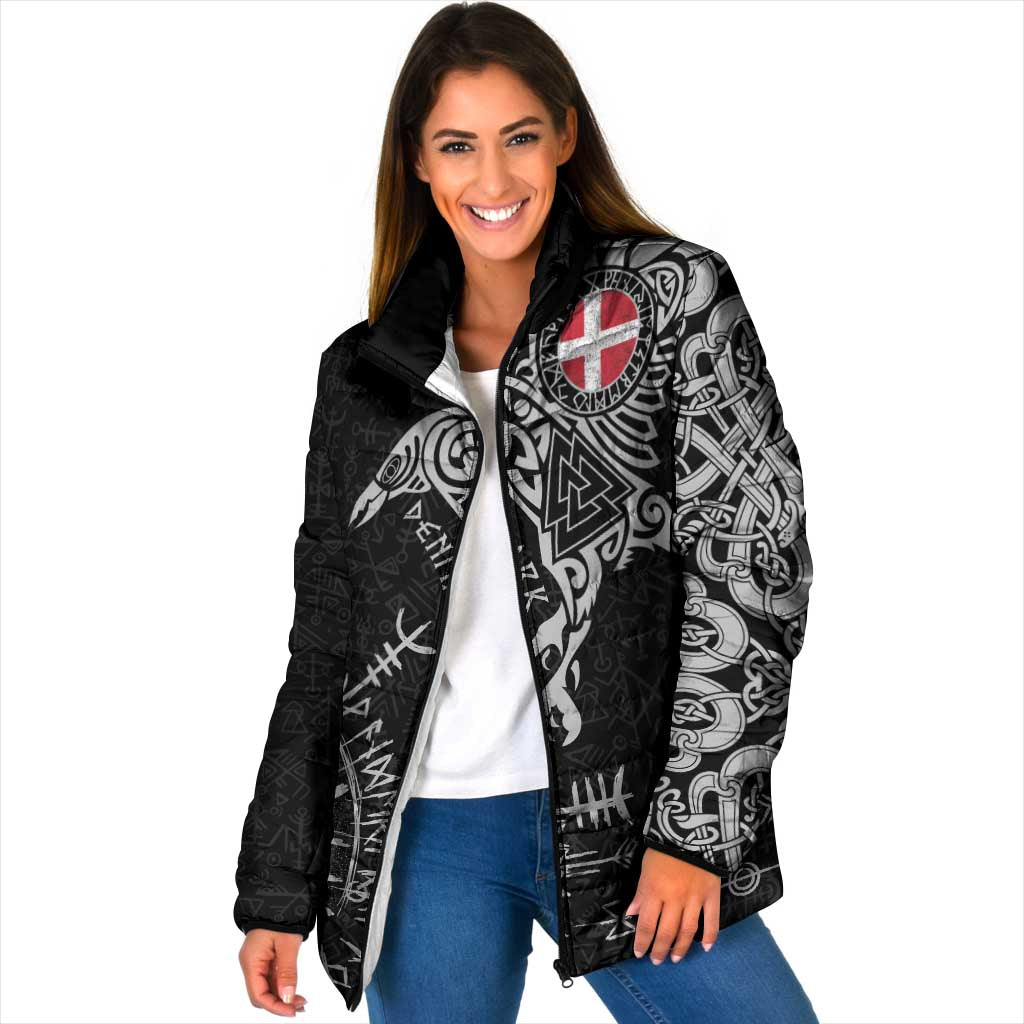 Denmark Viking Ravens Padded Jacket Vegvisir Runes Pattern - Wonder Print Shop