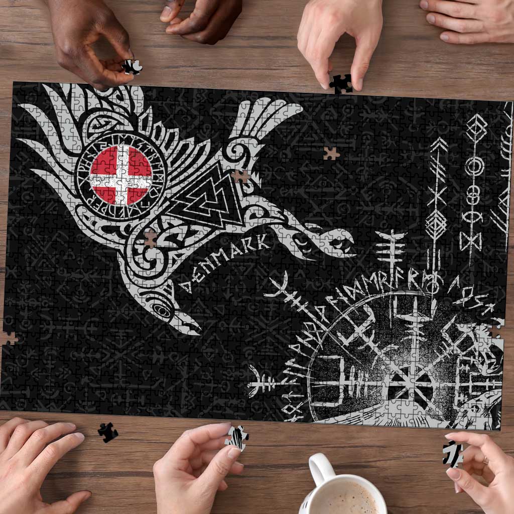 Denmark Viking Ravens Puzzle Vegvisir Runes Pattern - Wonder Print Shop