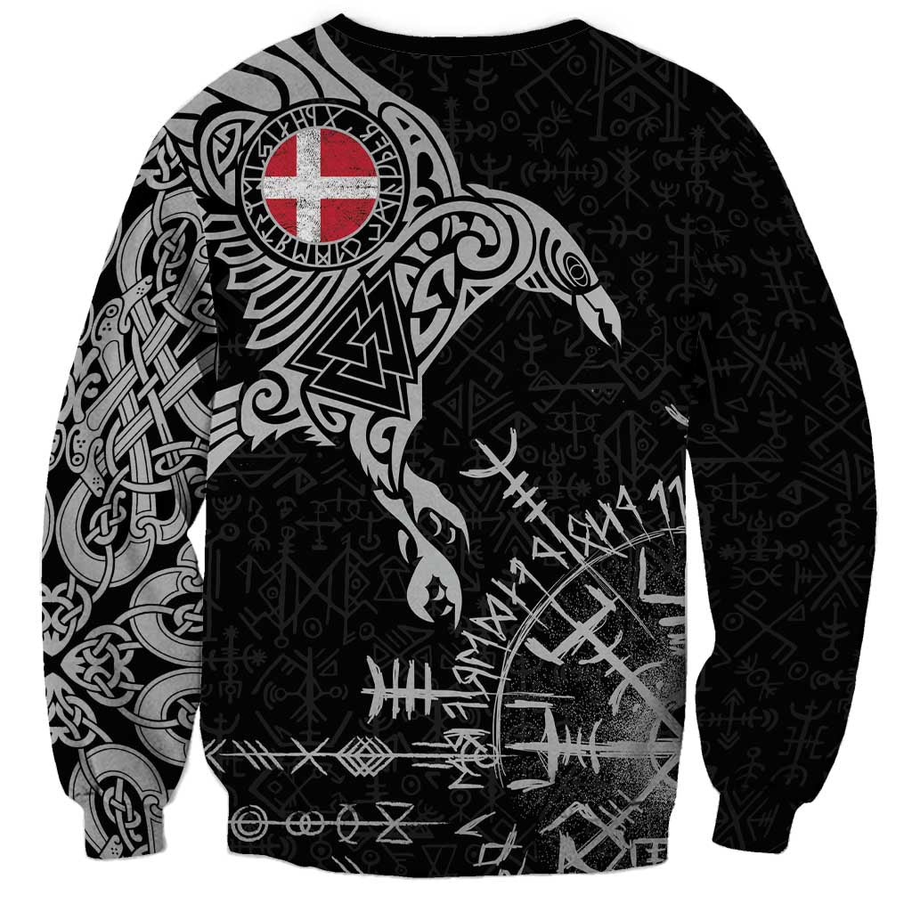 Denmark Viking Ravens Sweatshirt Vegvisir Runes Pattern - Wonder Print Shop