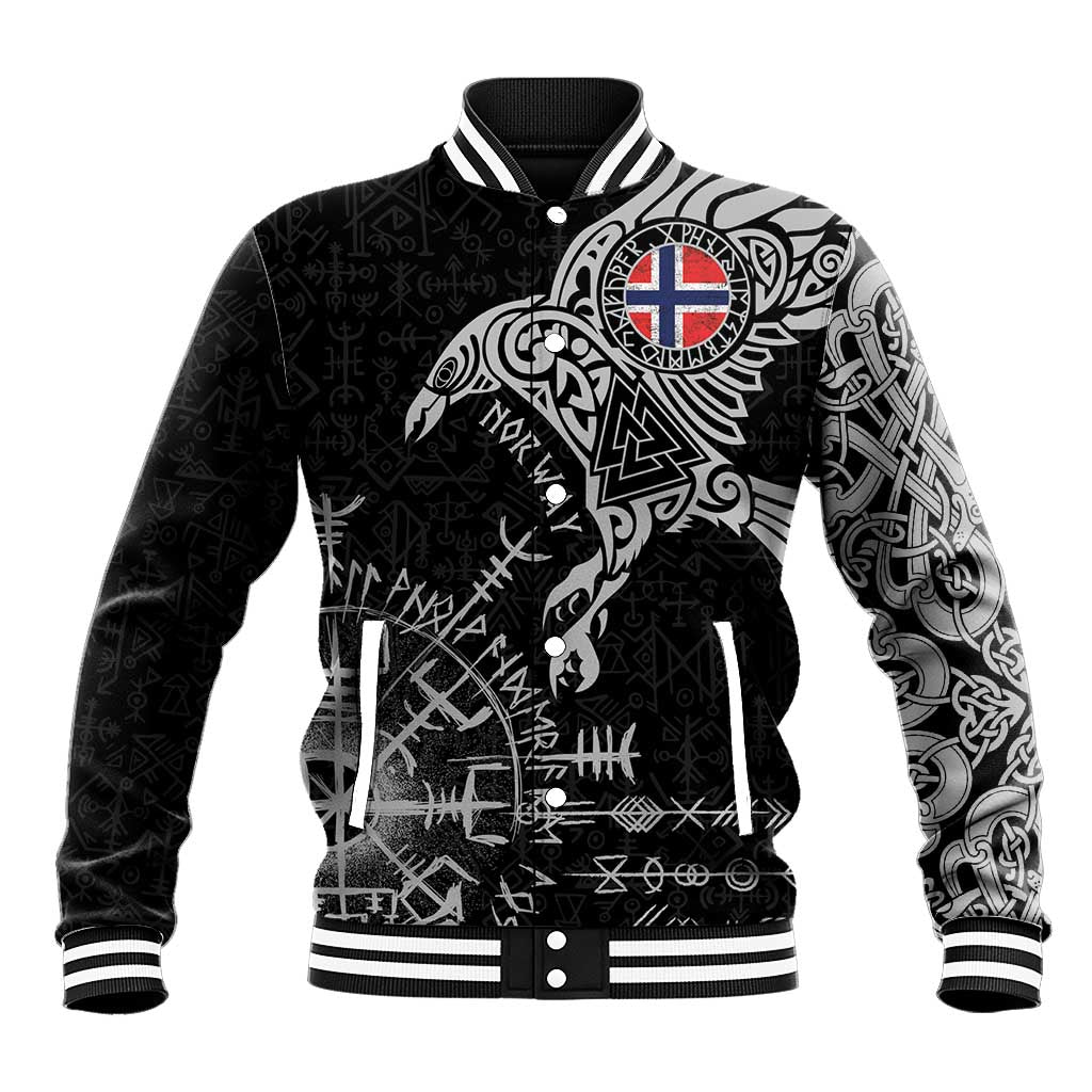 Norway Viking Ravens Baseball Jacket Vegvisir Runes Pattern - Wonder Print Shop