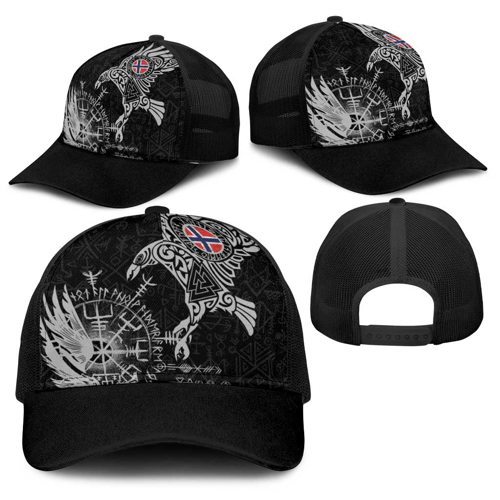 Norway Viking Ravens Baseball Net Cap Vegvisir Runes Pattern - Wonder Print Shop