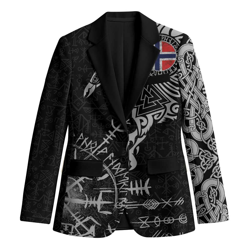 Norway Viking Ravens Blazer Vegvisir Runes Pattern - Wonder Print Shop