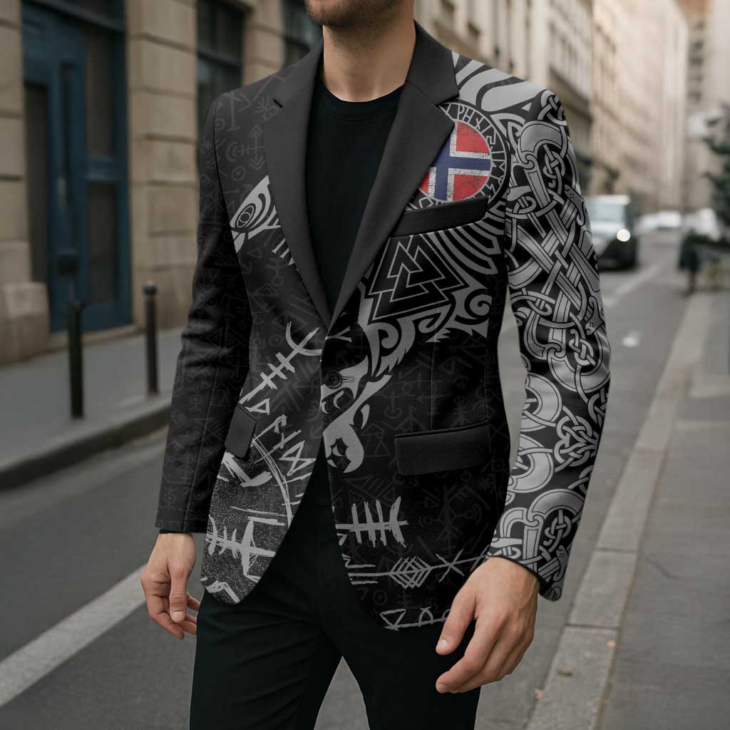 Norway Viking Ravens Blazer Vegvisir Runes Pattern - Wonder Print Shop