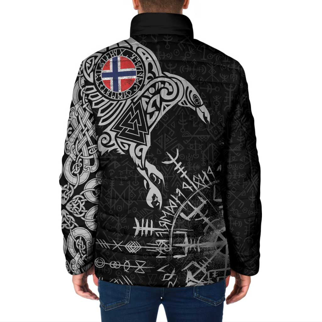 Norway Viking Ravens Padded Jacket Vegvisir Runes Pattern - Wonder Print Shop